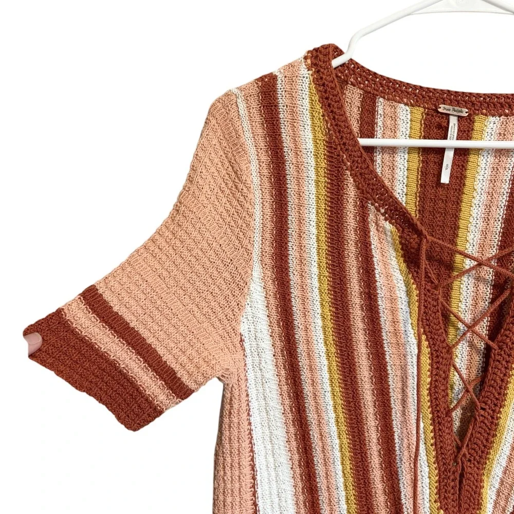 Free People Lollypop‎ Crochet Mini Dress SZ S Striped Retro Bohemian Sunset 70's